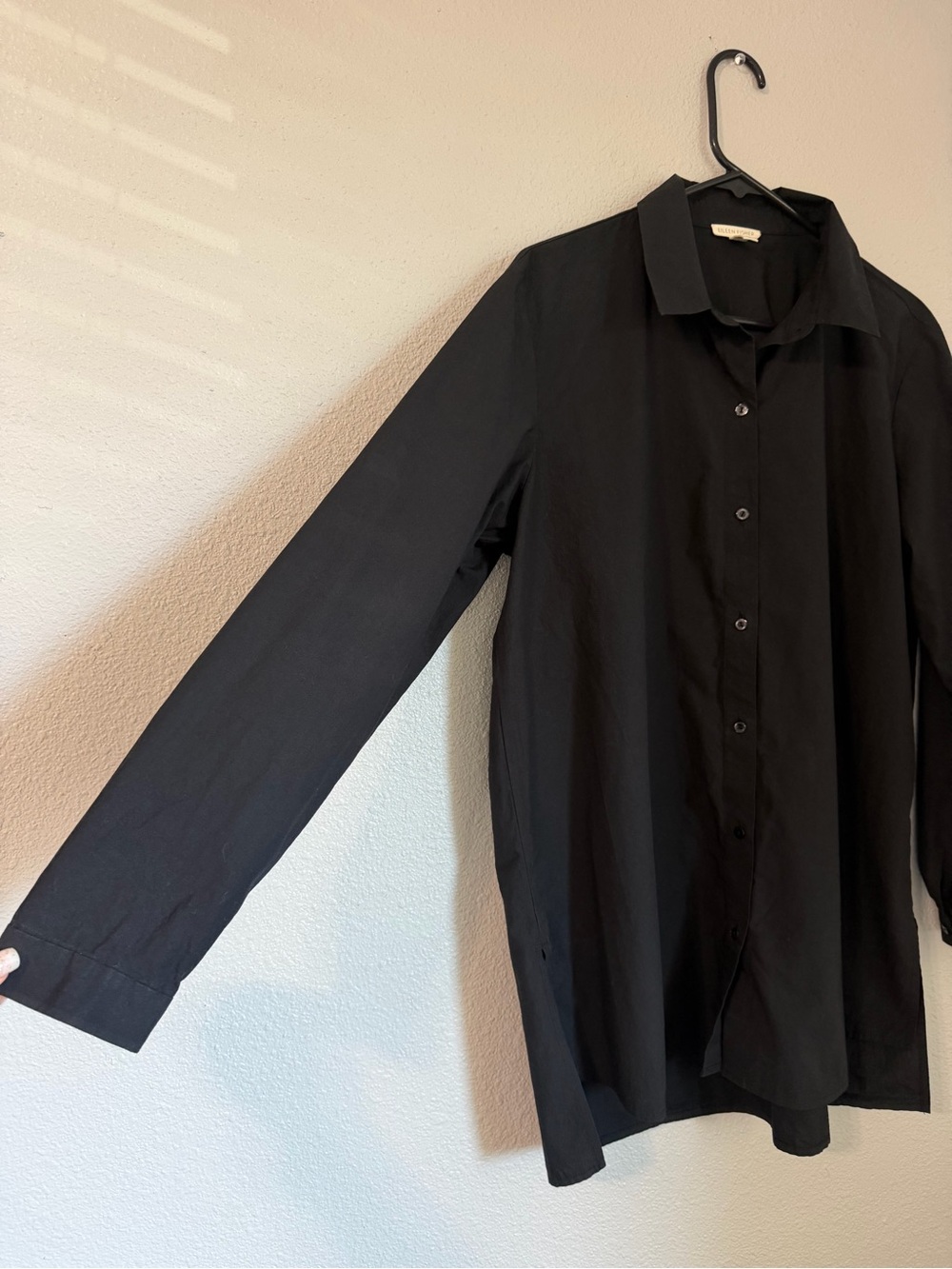 Eileen Fisher Black Organic Cotton Button Front Shirt - Picture 3 of 10